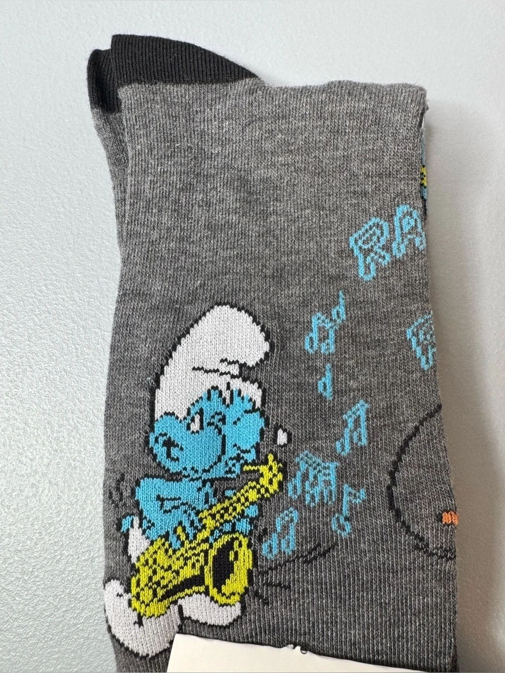 The Smurfs Men's Gray Graphic Socks  Cartoon Music Design saxophone arp unisex